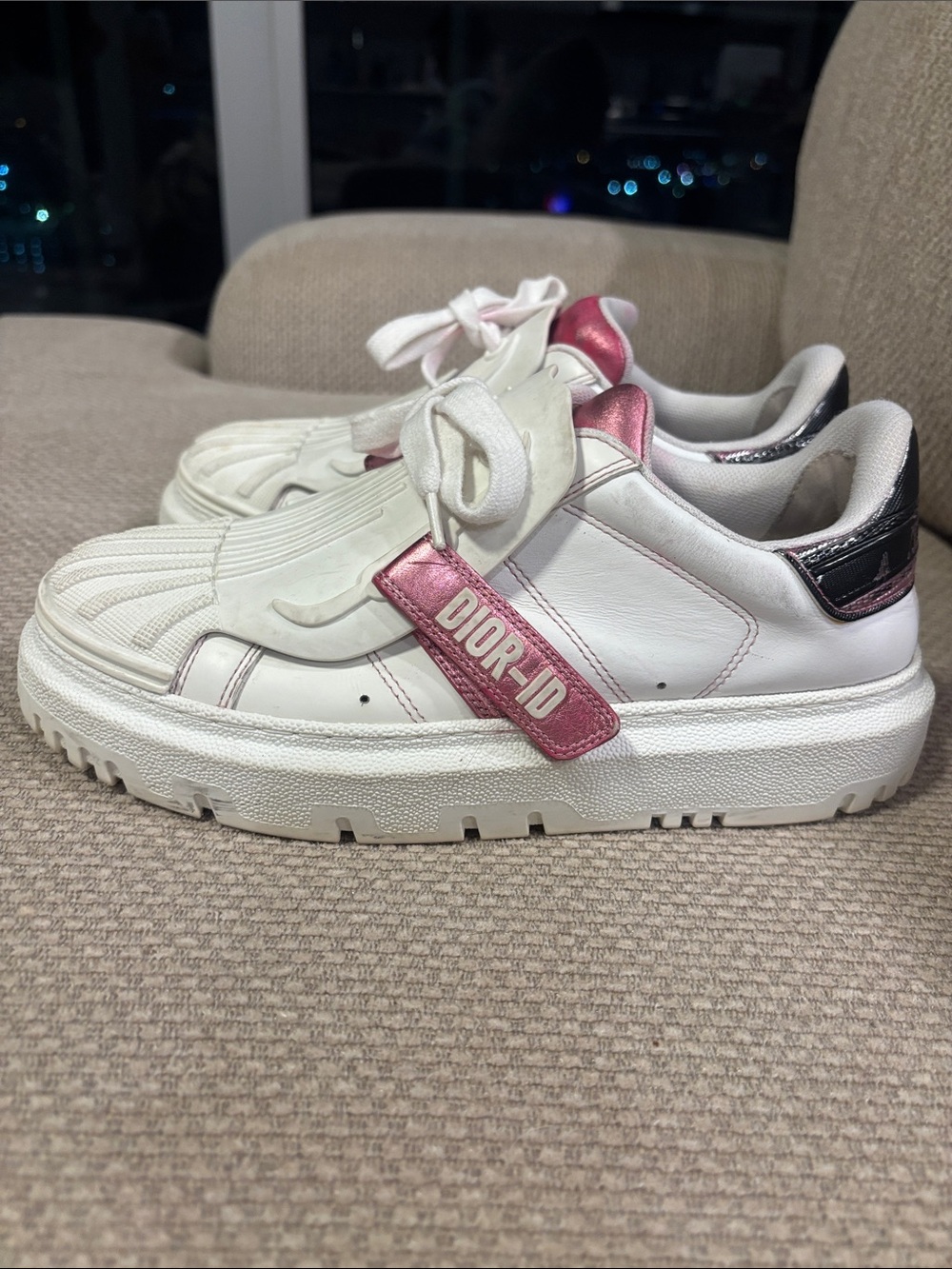 Dior  White Sneakers with Pink Metallic Accents